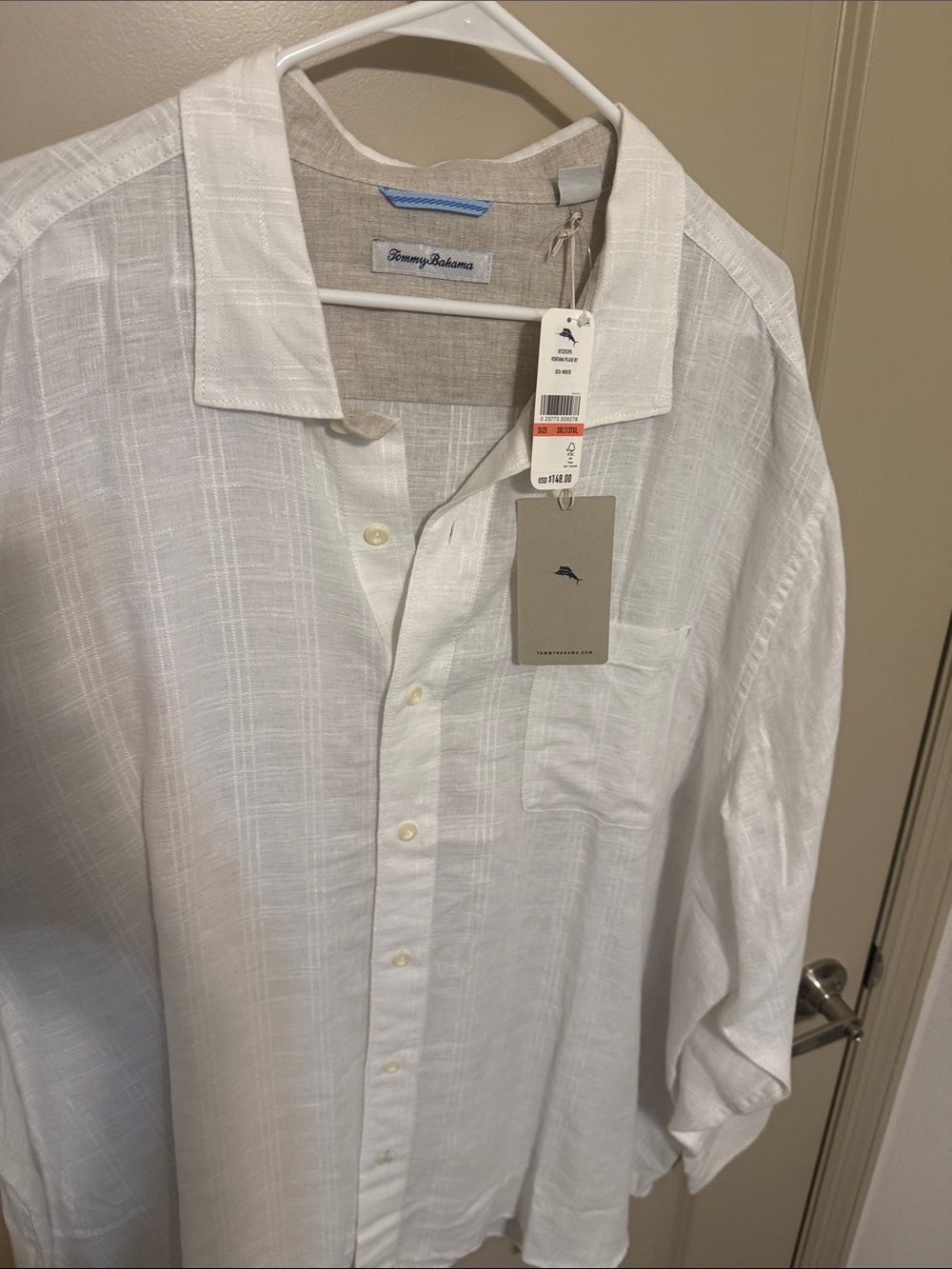 Tommy Bahama White Textured Linen-Blend Button-Down Shirt